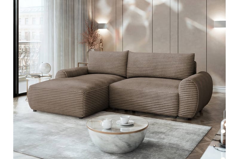 Burman Sovesofa med Sjeselong 3-seter i Manchester - Brun - Møbler - Sofaer - Sovesofaer - Sovesofa divan