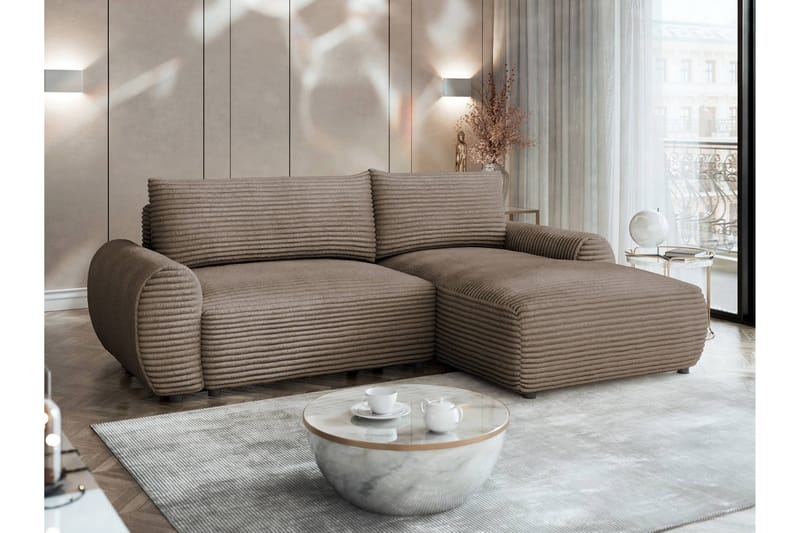 Burman Sovesofa med Sjeselong 3-seter i Manchester - Brun - Møbler - Sofaer - Sovesofaer - Sovesofa divan