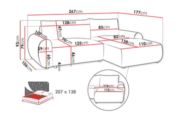 Burman Sovesofa med Sjeselong 3-seter i Manchester - Grå - Møbler - Sofaer - Sovesofaer - Sovesofa divan