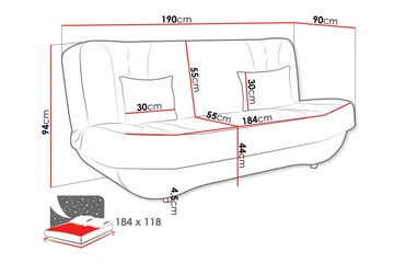Burralla 3-seters Rektangulær Sovesofa 118x184 cm med Oppbevaring i Stoff - Grå - Møbler - Sofaer - Sovesofaer - 3 seters sovesofa