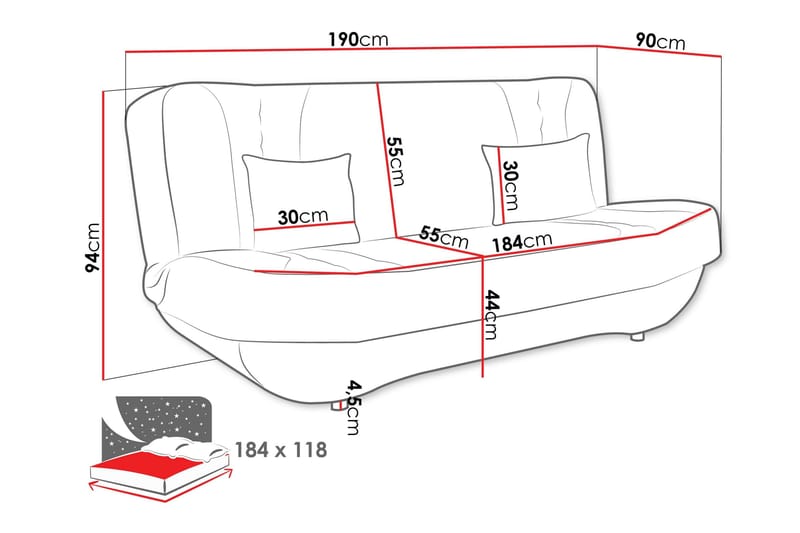 Burralla 3-seters Rektangulær Sovesofa 118x184 cm med Oppbevaring i Stoff - Grå - Møbler - Sofaer - Sovesofaer - 3 seters sovesofa