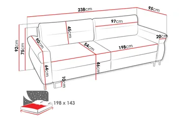 Busness Sovesofa 3-seter i Plysj - Grå - Møbler - Sofaer - Sovesofaer - 3 seters sovesofa