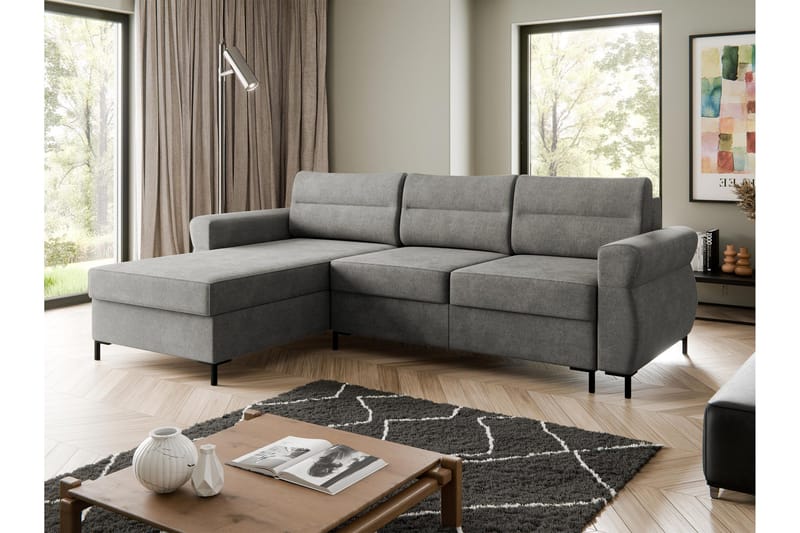 Busness Sovesofa med Sjeselong 3-seter i Plysj - Grå - Møbler - Sofaer - Sovesofaer - Sovesofa divan