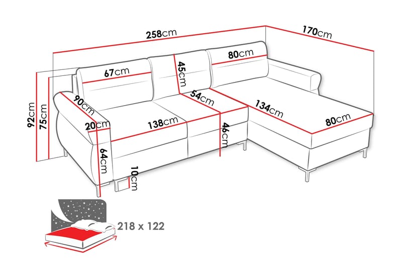 Busness Sovesofa med Sjeselong 3-seter i Plysj - Beige - Møbler - Sofaer - Sovesofaer - Sovesofa divan