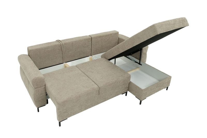 Busness Sovesofa med Sjeselong 3-seter i Plysj - Beige - Møbler - Sofaer - Sovesofaer - Sovesofa divan