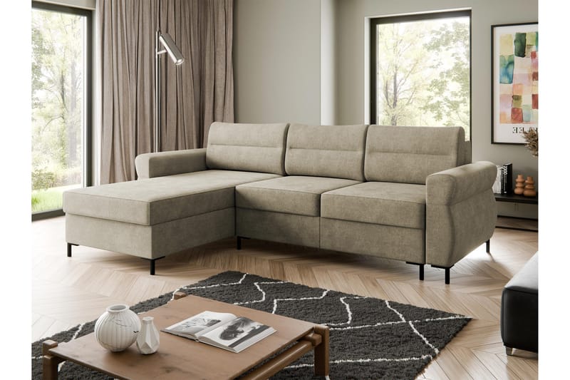 Busness Sovesofa med Sjeselong 3-seter i Plysj - Beige - Møbler - Sofaer - Sovesofaer - Sovesofa divan