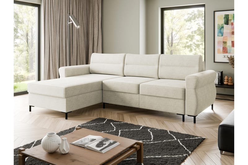 Busness Sovesofa med Sjeselong 3-seter i Plysj - Beige - Møbler - Sofaer - Sovesofaer - Sovesofa divan