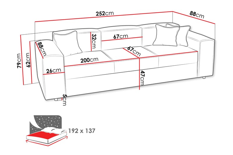 Bysantinsk 3-Seters Sovesofa - Grå - Møbler - Sofaer - Sovesofaer - 3 seters sovesofa