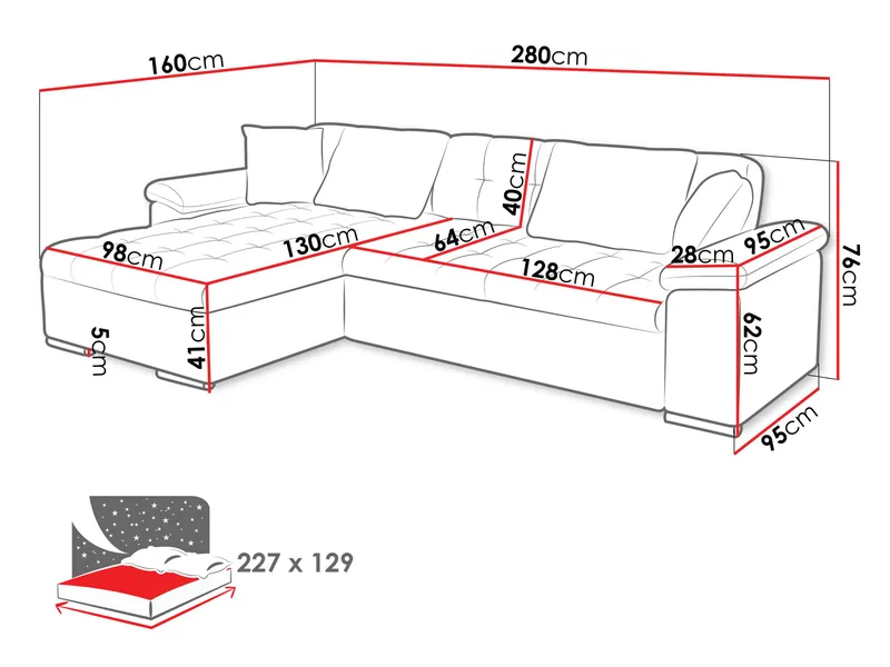 Camior 4-seters sovesofa med divan, venstrevendt - grå - Møbler - Sofaer - Sovesofaer - Hjørnesovesofa