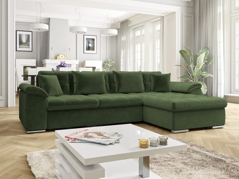 Camior 4-seters sovesofa med sjeselong, høyrevendt - grønn - Møbler - Sofaer - Sovesofaer - Hjørnesovesofa