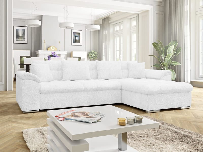 Camior 4-seters sovesofa med sjeselong, høyrevendt - Hvit - Møbler - Sofaer - Sovesofaer - Hjørnesovesofa