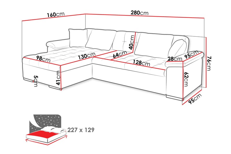 Camior Sovesofa Med 3-Seters Divan - Grå - Møbler - Sofaer - Sovesofaer - Sovesofa divan