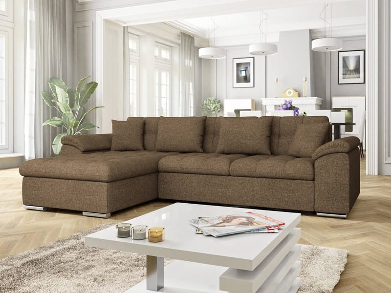Camior Sovesofa med sjeselong 3-seter - Brun - Møbler - Sofaer - Sovesofaer - Sovesofa divan