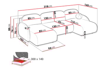 Carve Sovesofa Dobbel Divan 3-Seter - Beige - Møbler - Sofaer - Sovesofaer - U sovesofa