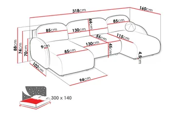 Carve Sovesofa Dobbel Divan 3-Seter - Grå - Møbler - Sofaer - Sovesofaer - U sovesofa