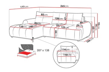 Ceibo Sovesofa med Sjeselong 3-seter - Grå - Møbler - Sofaer - Sovesofaer - Sovesofa divan