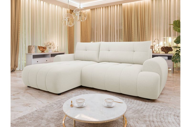 Ceibo Sovesofa med Sjeselong 3-seter i Plysj - Beige - Møbler - Sofaer - Sovesofaer - Sovesofa divan