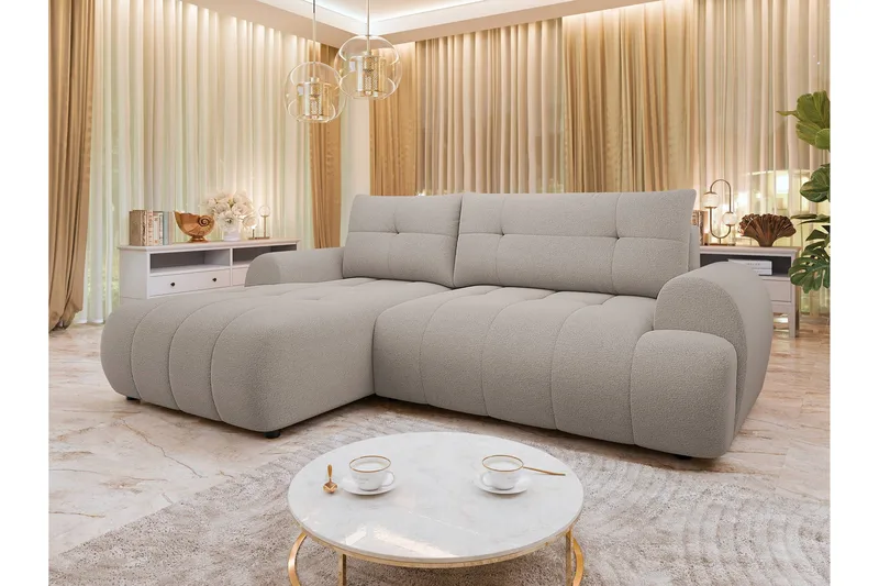 Ceibo Sovesofa med Sjeselong 3-seter i Plysj - Grå - Møbler - Sofaer - Sovesofaer - Sovesofa divan