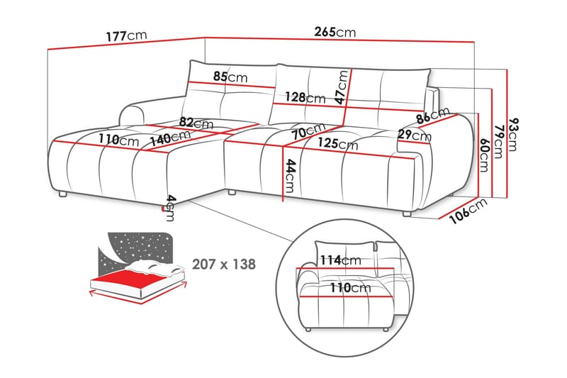 Ceibo Sovesofa med Sjeselong 3-seter - Svart - Møbler - Sofaer - Sovesofaer - Sovesofa divan