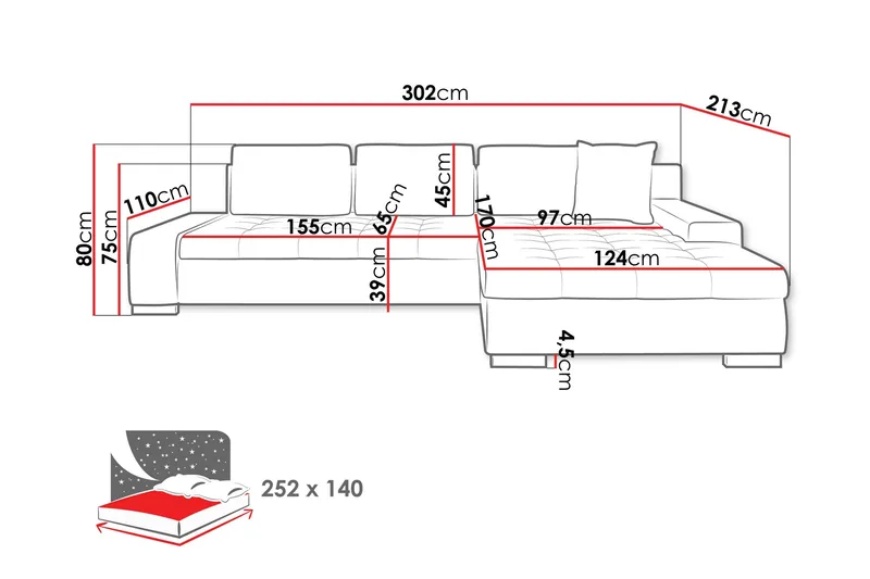 Cerys Sovesofa Med 3-Seters Divan - Oransje - Møbler - Sofaer - Sovesofaer - Sovesofa divan