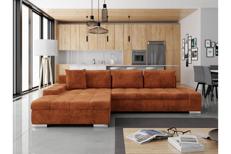 Cerys Sovesofa Med 3-Seters Divan - Oransje - Møbler - Sofaer - Sovesofaer - Sovesofa divan