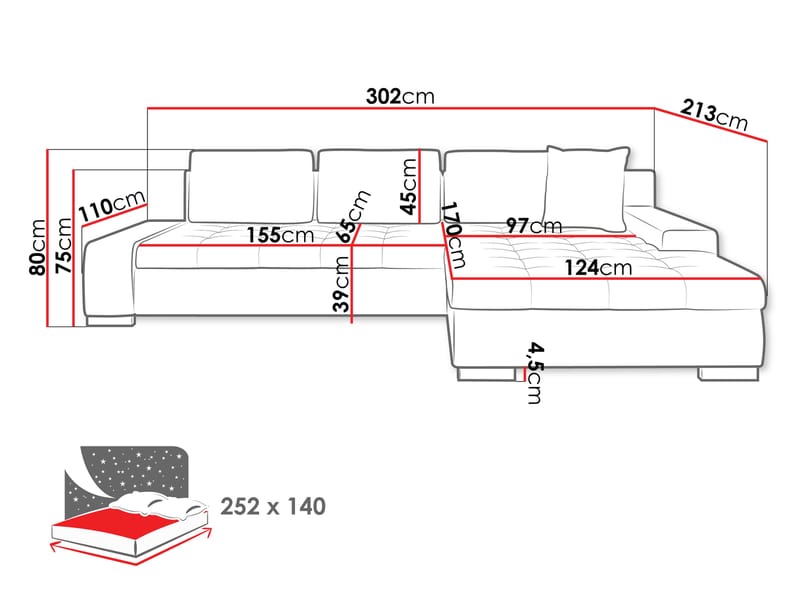 Cerys Sovesofa med sjeselong 4-seter - Beige - Møbler - Sofaer - Sovesofaer - Sovesofa divan