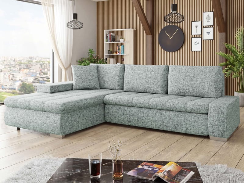 Cerys Sovesofa med sjeselong 4-seter - Grå - Møbler - Sofaer - Sovesofaer - Sovesofa divan