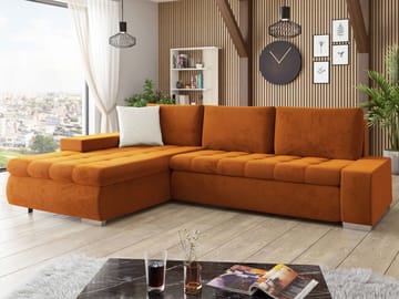 Cerys Sovesofa med sjeselong 4-seter - Oransje - Møbler - Sofaer - Sovesofaer - Sovesofa divan