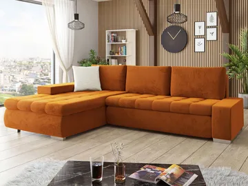 Cerys Sovesofa med sjeselong 4-seter - Oransje - Møbler - Sofaer - Sovesofaer - Sovesofa divan