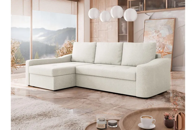 Chaman Sovesofa med Sjeselong 3-seter i Plysj - Beige - Møbler - Sofaer - Sovesofaer - Sovesofa divan