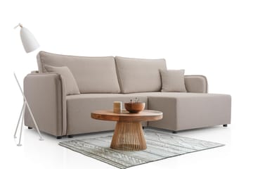 Chandru Sovesofa med Sjeselong 3-seter i Plysj - Grå - Møbler - Sofaer - Sovesofaer - Sovesofa divan