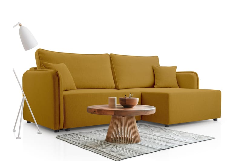 Chandru Sovesofa med Sjeselong 3-seter i Plysj - Gul - Møbler - Sofaer - Sovesofaer - Sovesofa divan
