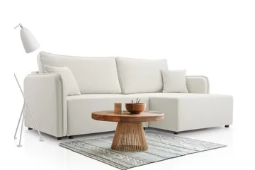 Chandru Sovesofa med Sjeselong 3-seter i Plysj - Beige - Møbler - Sofaer - Sovesofaer - Sovesofa divan