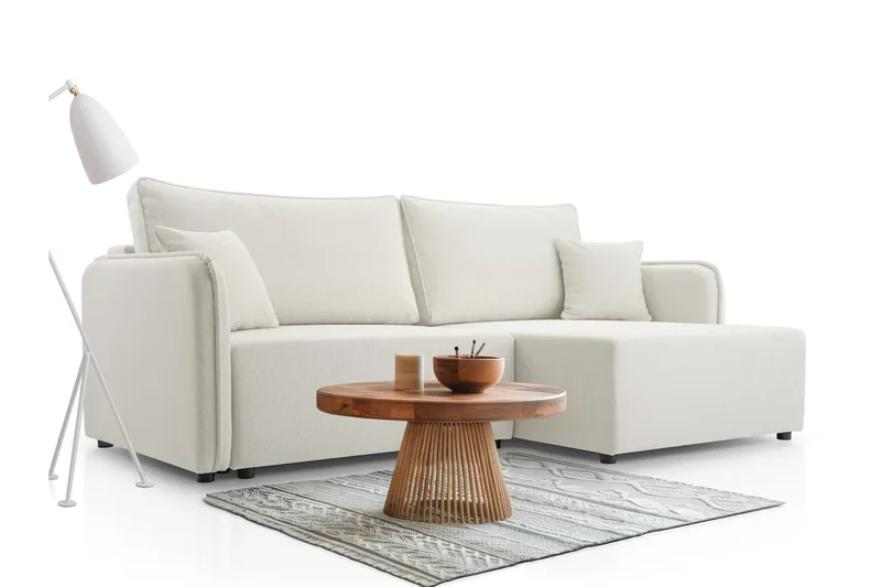 Chandru Sovesofa med Sjeselong 3-seter i Plysj - Beige - Møbler - Sofaer - Sovesofaer - Sovesofa divan
