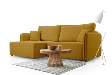 Chandru Sovesofa med Sjeselong 3-seter i Plysj - Gul - Møbler - Sofaer - Sovesofaer - Sovesofa divan