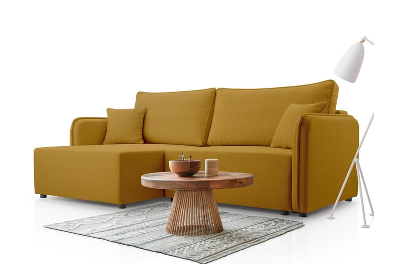 Chandru Sovesofa med Sjeselong 3-seter i Plysj - Gul - Møbler - Sofaer - Sovesofaer - Sovesofa divan