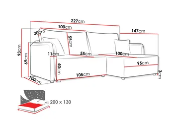 Chandru Sovesofa med Sjeselong 3-seter i Plysj - Beige - Møbler - Sofaer - Sovesofaer - Sovesofa divan