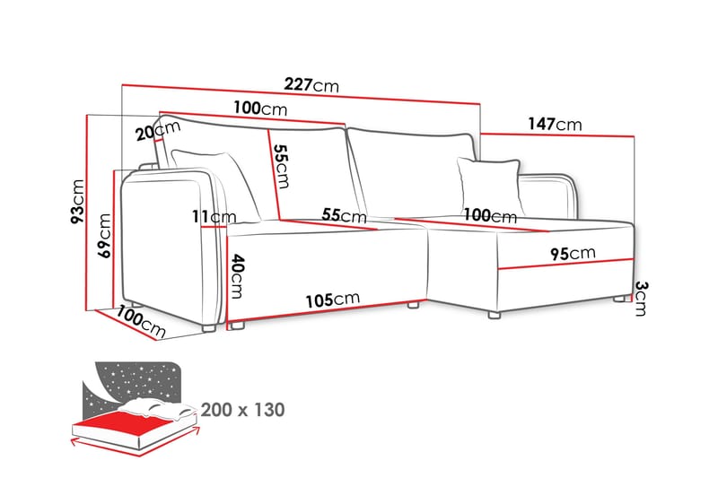 Chandru Sovesofa med Sjeselong 3-seter i Plysj - Beige - Møbler - Sofaer - Sovesofaer - Sovesofa divan