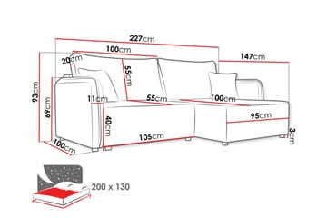 Chandru Sovesofa med Sjeselong 3-seter - Svart - Møbler - Sofaer - Sovesofaer - Sovesofa divan