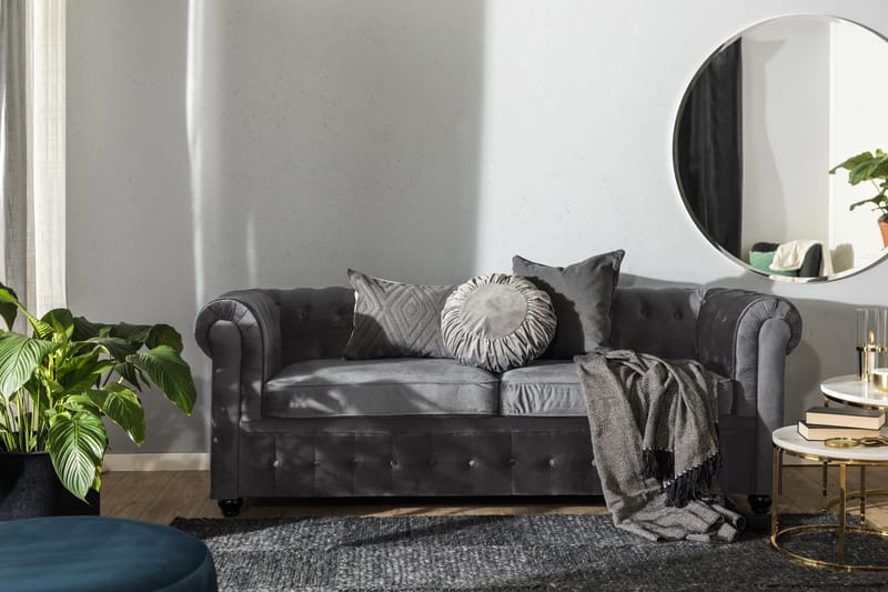 Chesterfield Deluxe 3-seter Fremoverbøyd sovesofa i fløyel - Mørkegrå Fløyel - Møbler - Sofaer - Sovesofaer - 3 seters sovesofa