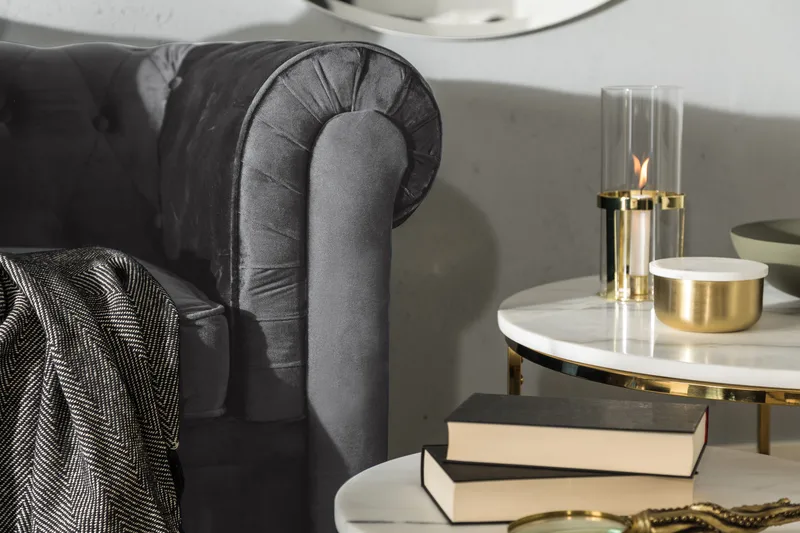 Chesterfield Deluxe 3-seter Fremoverbøyd sovesofa i fløyel - Mørkegrå Fløyel - Møbler - Sofaer - Sovesofaer - 3 seters sovesofa