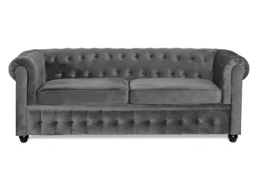 Chesterfield Deluxe 3-seter Fremoverbøyd sovesofa i fløyel - Mørkegrå Fløyel - Møbler - Sofaer - Sovesofaer - 3 seters sovesofa