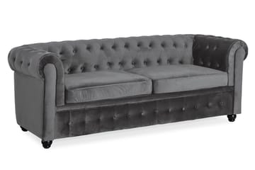 Chesterfield Deluxe 3-seter Fremoverbøyd sovesofa i fløyel - Mørkegrå Fløyel - Møbler - Sofaer - Sovesofaer - 3 seters sovesofa
