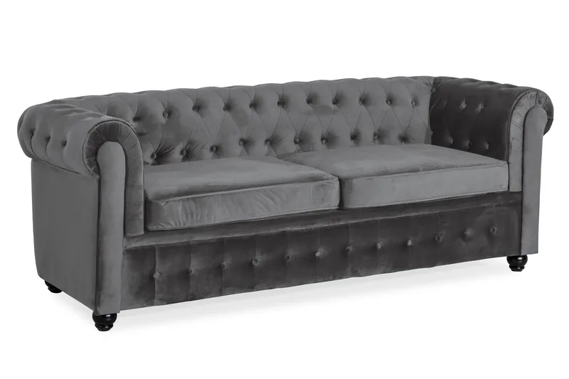 Chesterfield Deluxe 3-seter Fremoverbøyd sovesofa i fløyel - Mørkegrå Fløyel - Møbler - Sofaer - Sovesofaer - 3 seters sovesofa