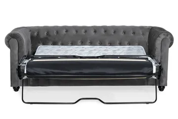 Chesterfield Deluxe 3-seter Fremoverbøyd sovesofa i fløyel - Mørkegrå Fløyel - Møbler - Sofaer - Sovesofaer - 3 seters sovesofa