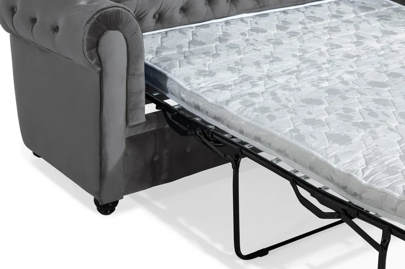 Chesterfield Deluxe 3-seter Fremoverbøyd sovesofa i fløyel - Mørkegrå Fløyel - Møbler - Sofaer - Sovesofaer - 3 seters sovesofa