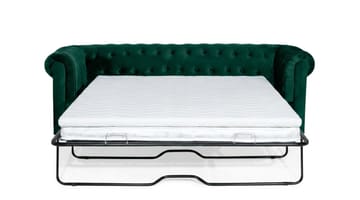 Chesterfield Lyx 3-seters framoverutslått sovesofa med HVILA overmadrass 140x200 cm polyesterskum med vaskbart trekk - Grønn/Hvit - Møbler - Sofaer - Sovesofaer - 3 seters sovesofa