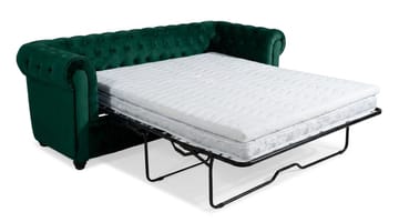 Chesterfield Lyx 3-seters framoverutslått sovesofa med HVILA overmadrass 140x200 cm polyesterskum med vaskbart trekk - Grønn/Hvit - Møbler - Sofaer - Sovesofaer - 3 seters sovesofa