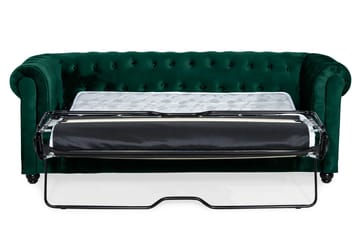 Chesterfield Lyx 3-seters framoverutslått sovesofa med HVILA overmadrass 140x200 cm polyesterskum med vaskbart trekk - Grønn/Hvit - Møbler - Sofaer - Sovesofaer - 3 seters sovesofa