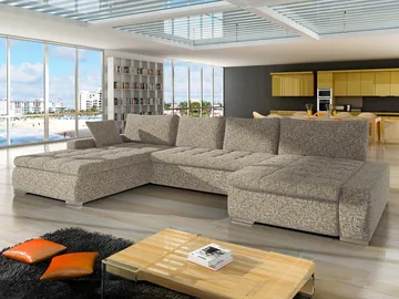 Cillo 5-seters U-formet sovesofa med dobbeltdivan - beige - Møbler - Sofaer - Sovesofaer - Hjørnesovesofa